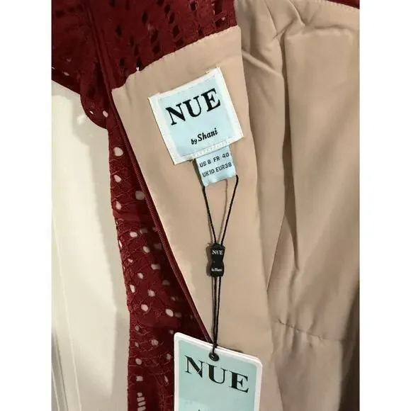 NUE by Shani Blue Label Lace Dress Size 8 Wine Nude Sheath NWT - Picture 5 of 10